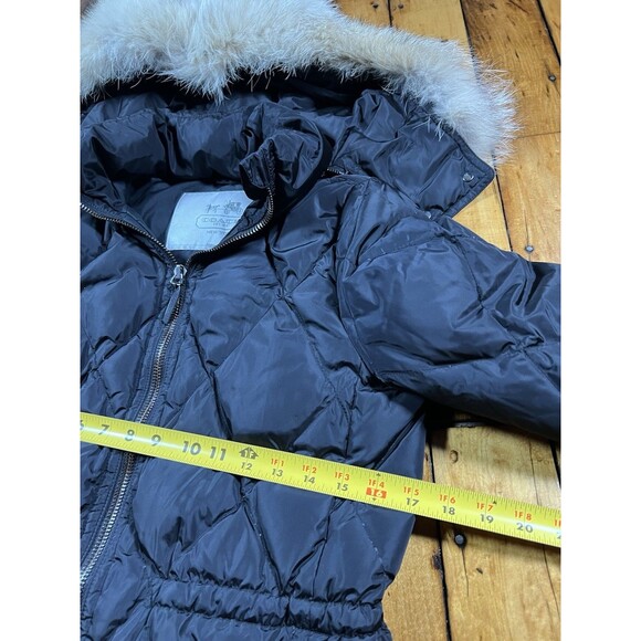 Coach Women’s XS Down Puffer Coat Coyote Fur Trim Hood Jacket Black Quilted - Picture 6 of 10